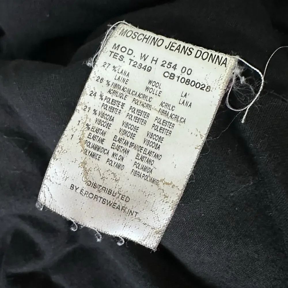 Moschino Jeans Moto Jacket Women's 6 Black Shiny Textured Wool Blend‎ Italy Zip